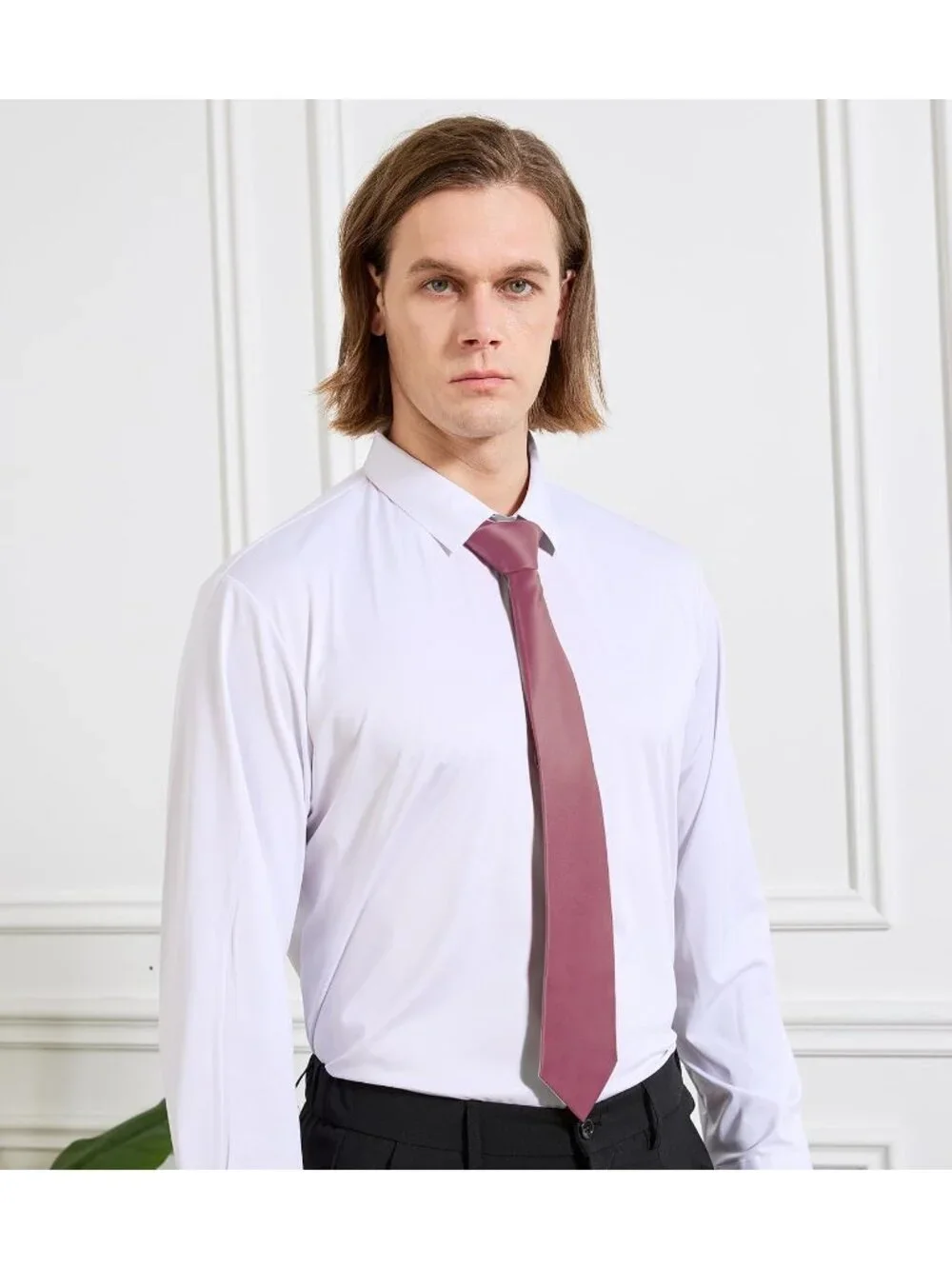 Men Dusty Rose Solid Microfiber Plain Formal Silk Necktie For Business Dress Tie